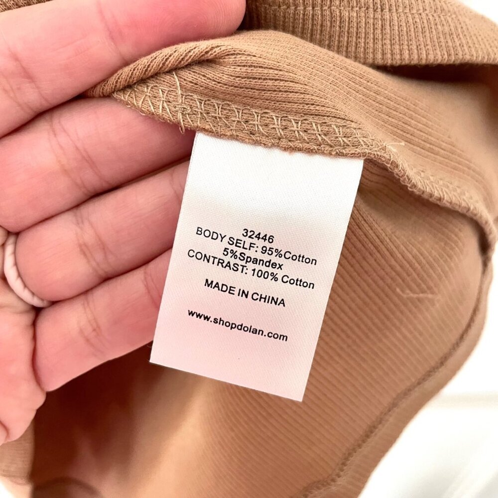 NWOT Dolan Anthropologie Embroidered Puff Sleeve Ribbed Top Tan Brown Size S - Picture 4 of 6